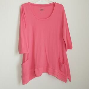 Logo Lori Goldstein Tunic Top Women's Sz M 3/4 sleeve Orange Lagenlook Pockets